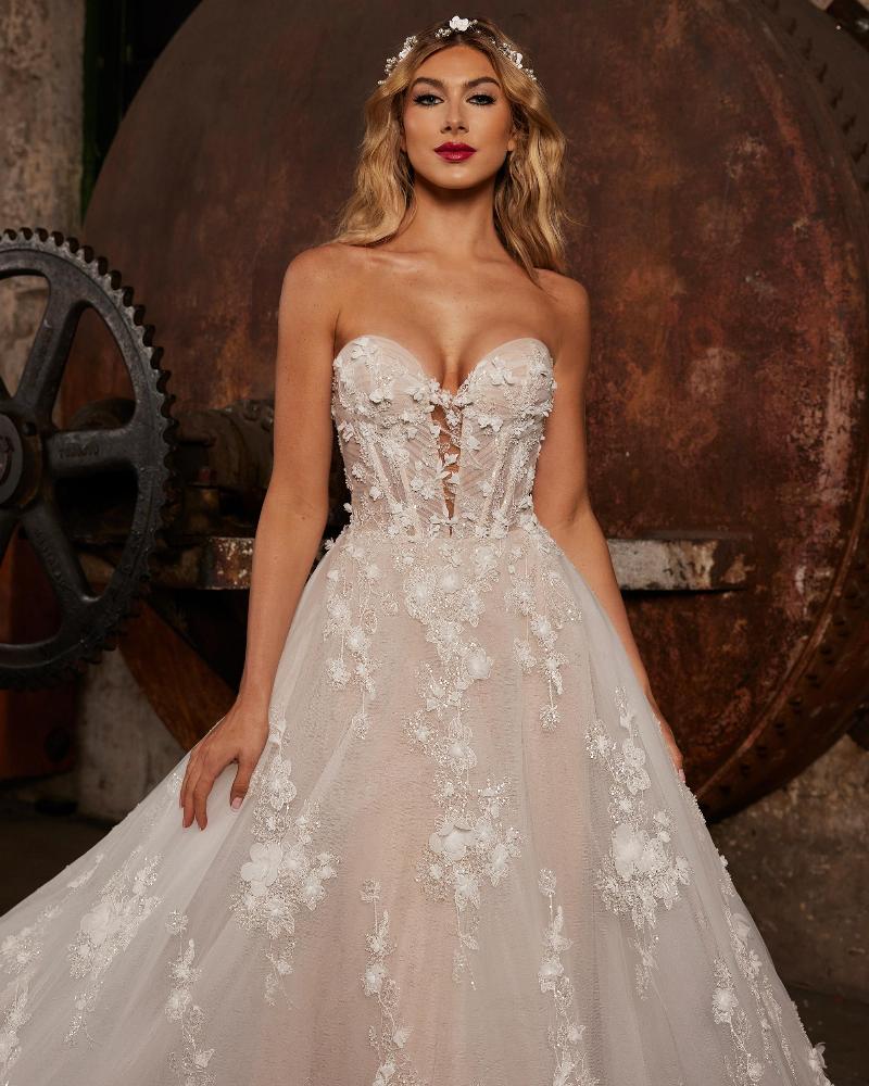 122244 a line sparkly wedding dress with strapless sweetheart neckline1